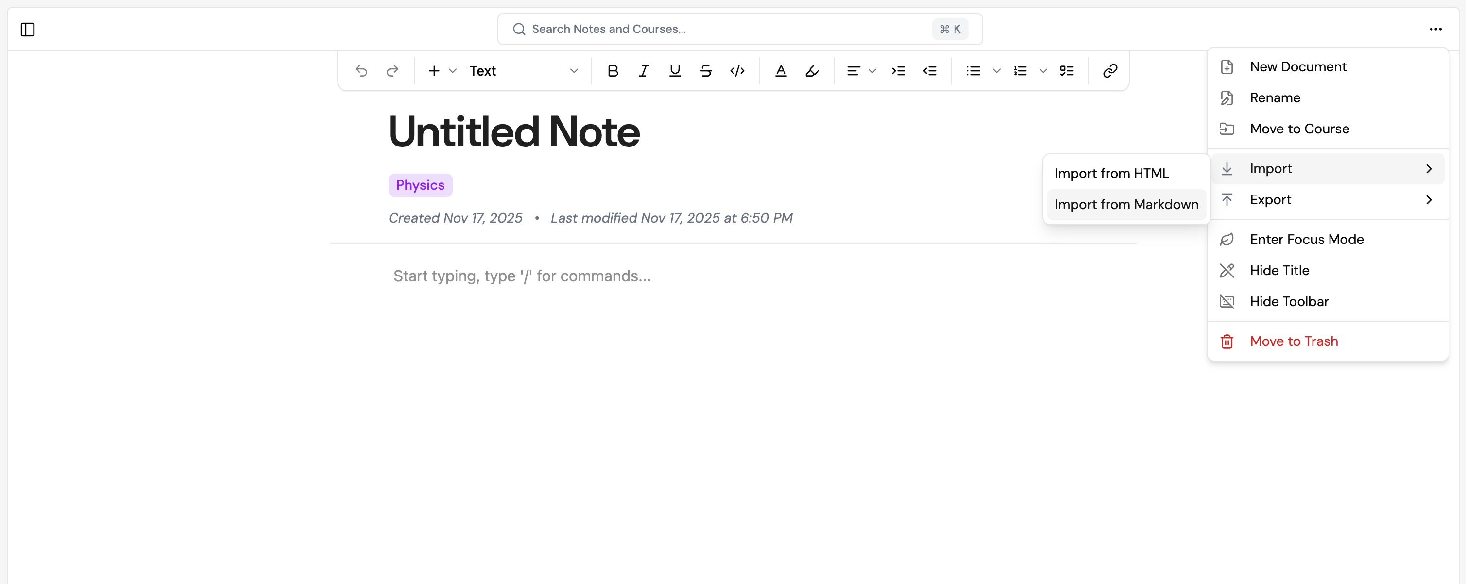 Importing notes