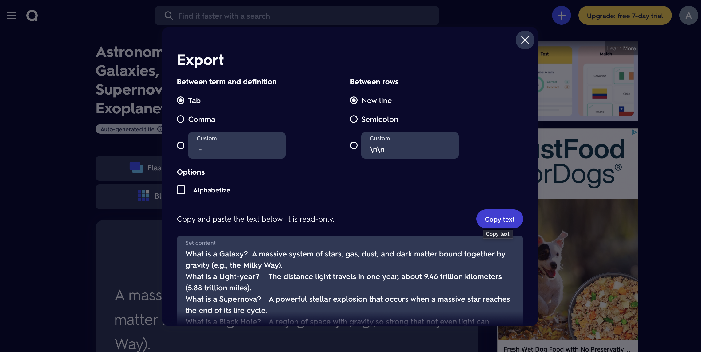 Quizlet export example 1