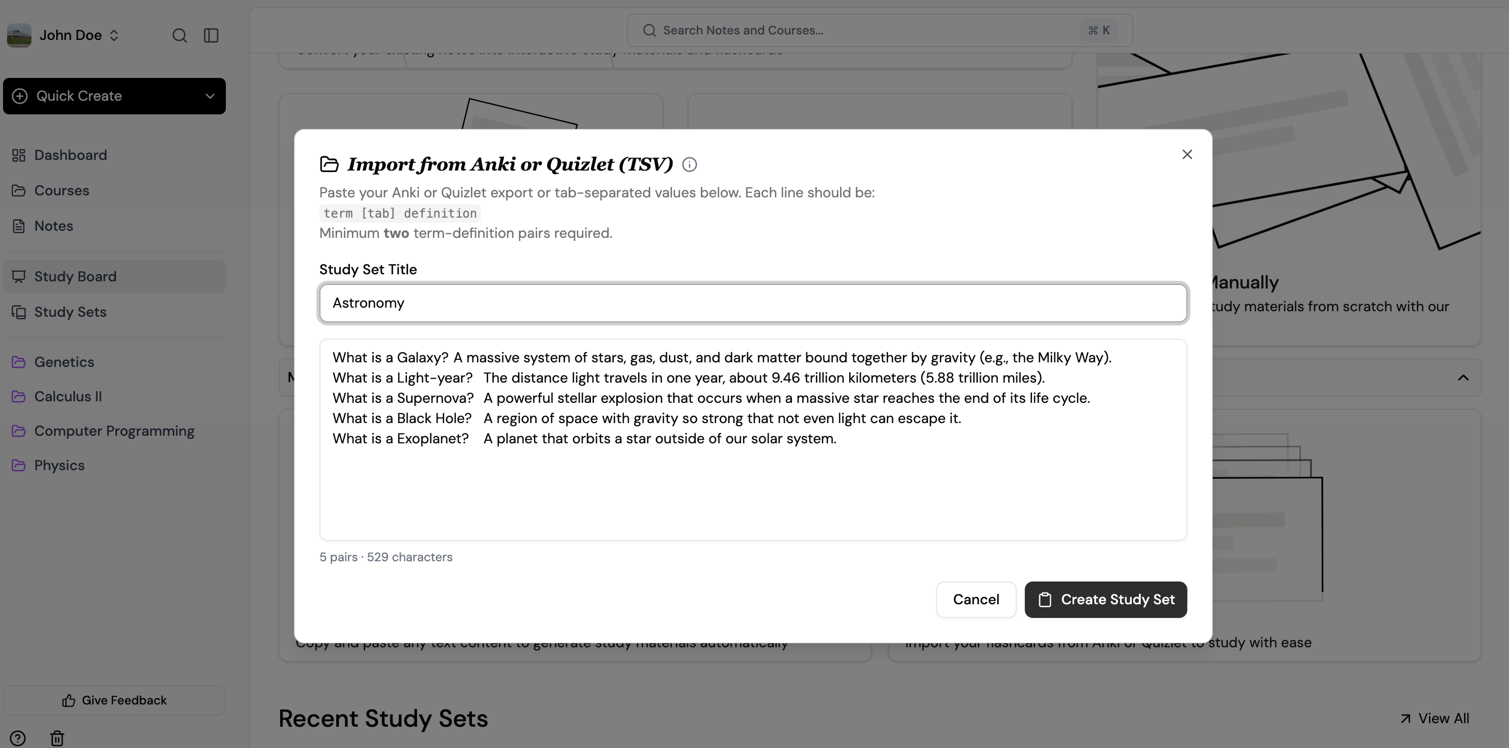 Quizlet export example 2